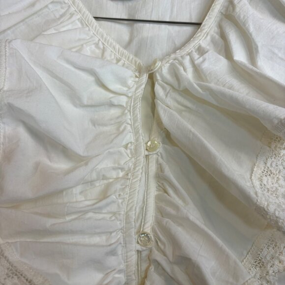 Victorian-Inspired Ruffle Cotton Lace White Medium Blouse Button Romantic Sailor - Picture 6 of 8